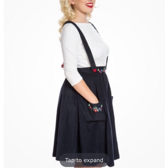 Lindy Bop navy corduroy skirt with suspenders - Picture 2 of 10